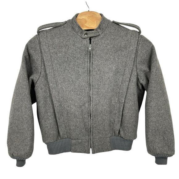 Vintage 80s 90s Cal-Jac wool tweed cafe racer lined‎ bomber jacket Men's L grey - Picture 1 of 10